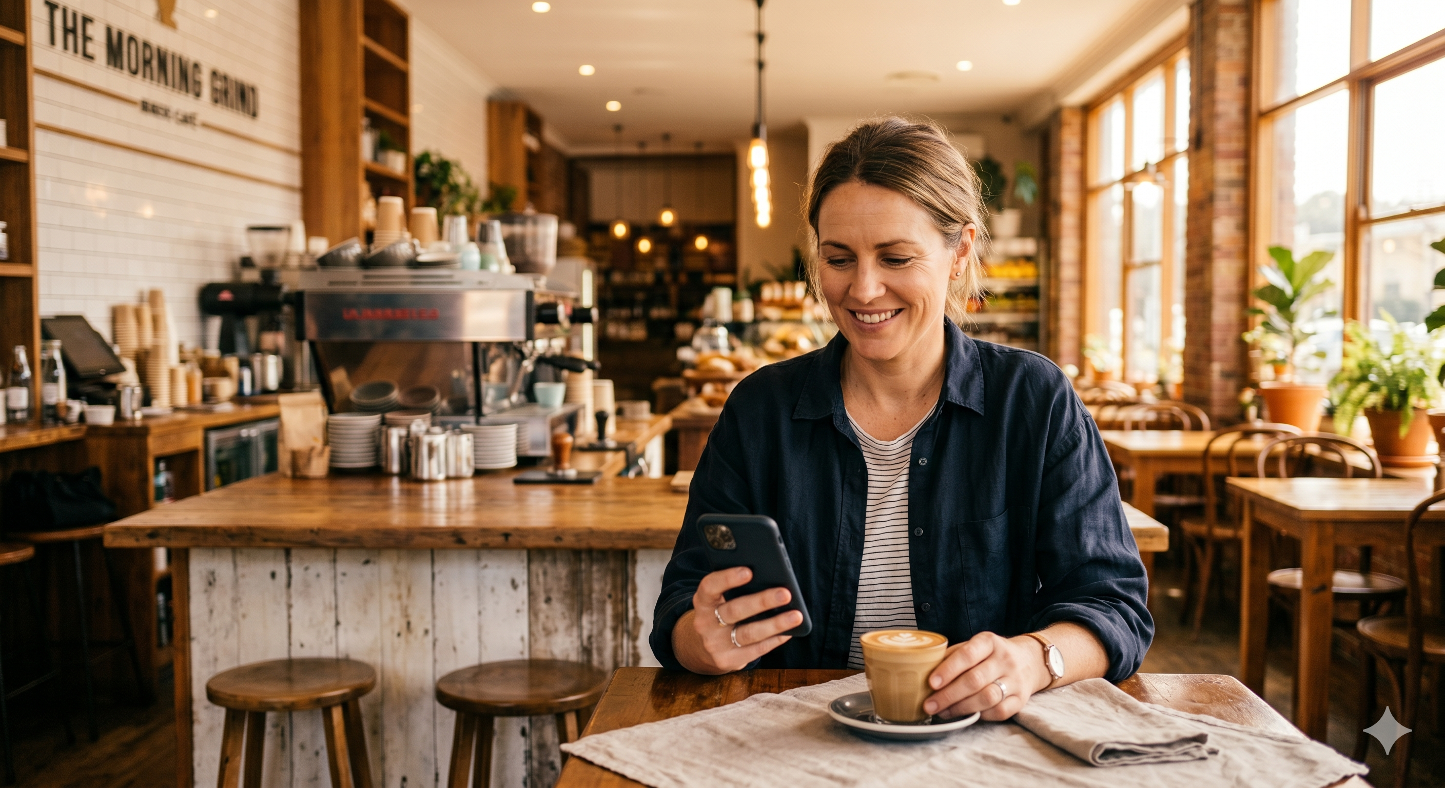 A café owner checking their morning briefing